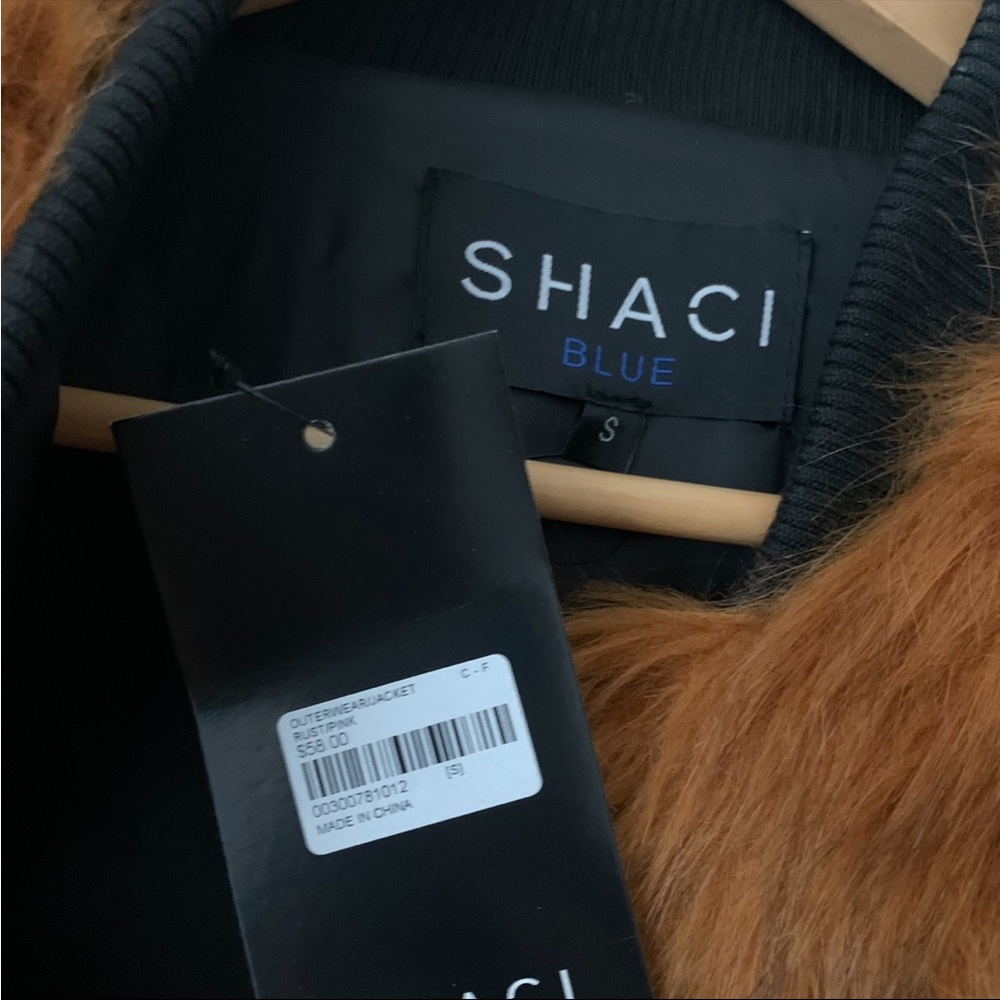 NWT SHACI Faux Fur Cropped Bomber Jacket Color Block Pink & Brown Size S - Picture 7 of 7